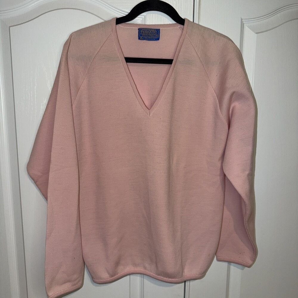 VTG Pendleton Virgin Woolen Mills Women Sweater M Pink V neck Classic Preppy USA